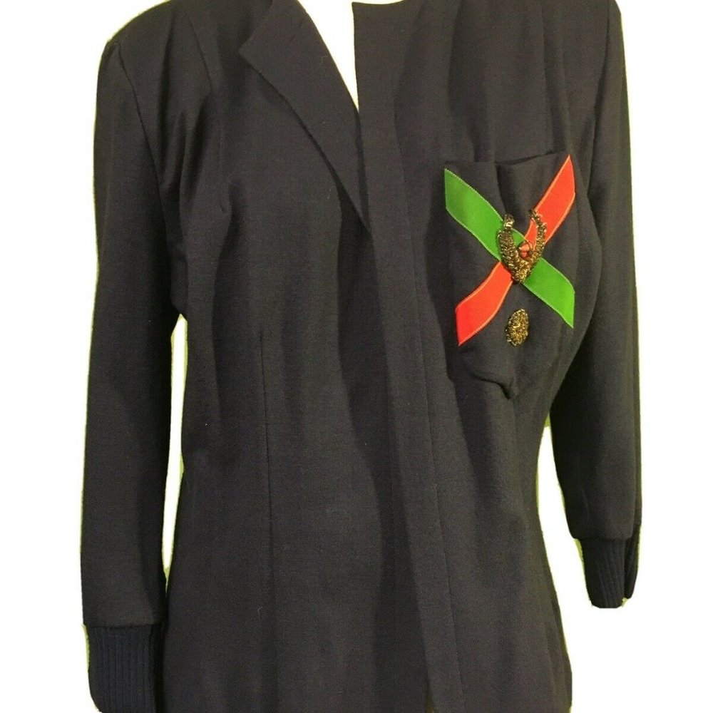 Vtg Marion McCoy Navy Open Front Sweater Wmnk193